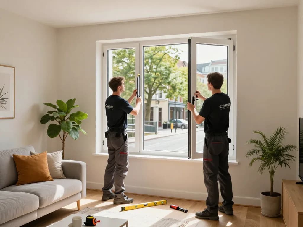 Experte Fensterinstallation in Düsseldorf, der das Handwerk des Fensterbaus Düsseldorf in einem hellen, modernen Zuhause zeigt.