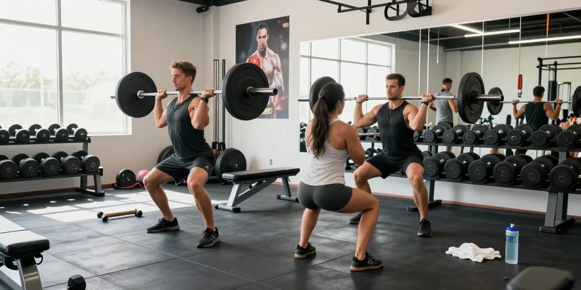 Energiegeladenes Fitnessstudio mit Paar, das mit Global Pharma Steroids trainiert