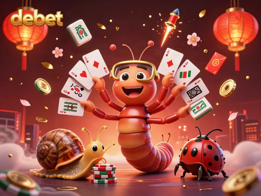 Engage in thrilling gameplay at debet with a vibrant online casino scene showcasing a millipede dealer and exciting game elements.