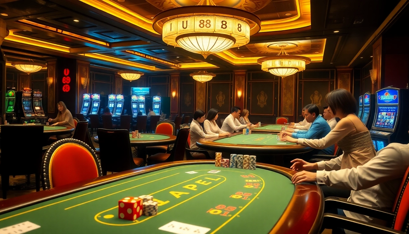 Experience the thrill of U888 casino action with vibrant poker tables and luxury elements.