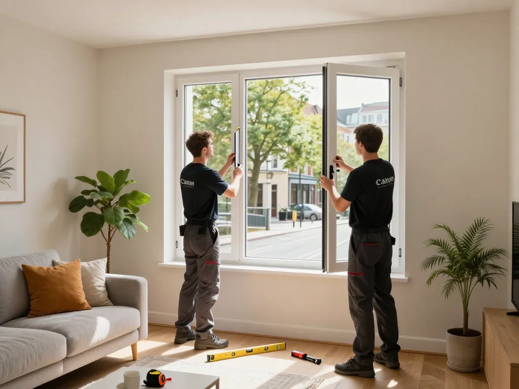 Experte Fensterinstallation in Düsseldorf, der das Handwerk des Fensterbaus Düsseldorf in einem hellen, modernen Zuhause zeigt.