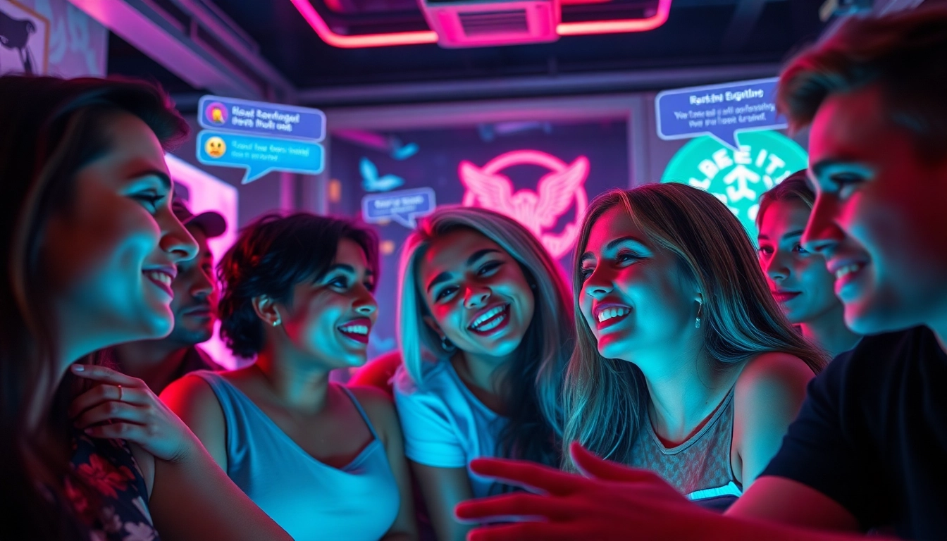 Vibrant sex chat interactions in a lively virtual environment, showcasing user diversity and engagement.