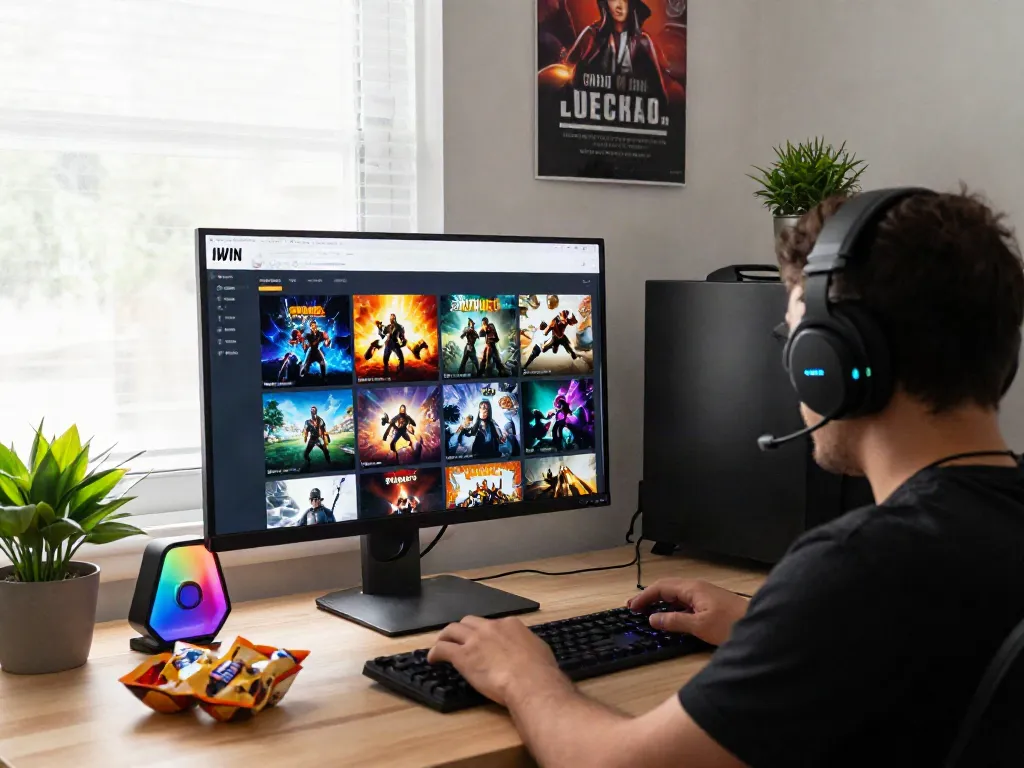 Engaging scene of a user interacting with the IWIN platform, highlighting vibrant gaming options and an energetic atmosphere.