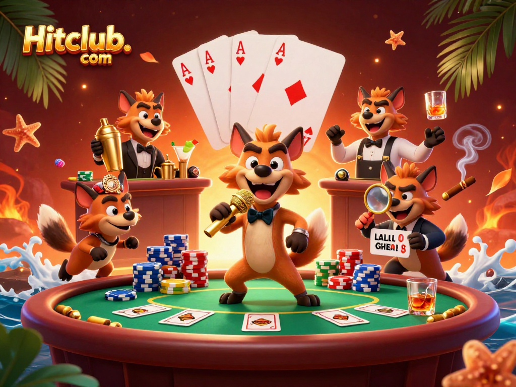 Experience thrilling gambling at Hitclub. com with a lively 3D cartoon casino scene featuring hyenas
