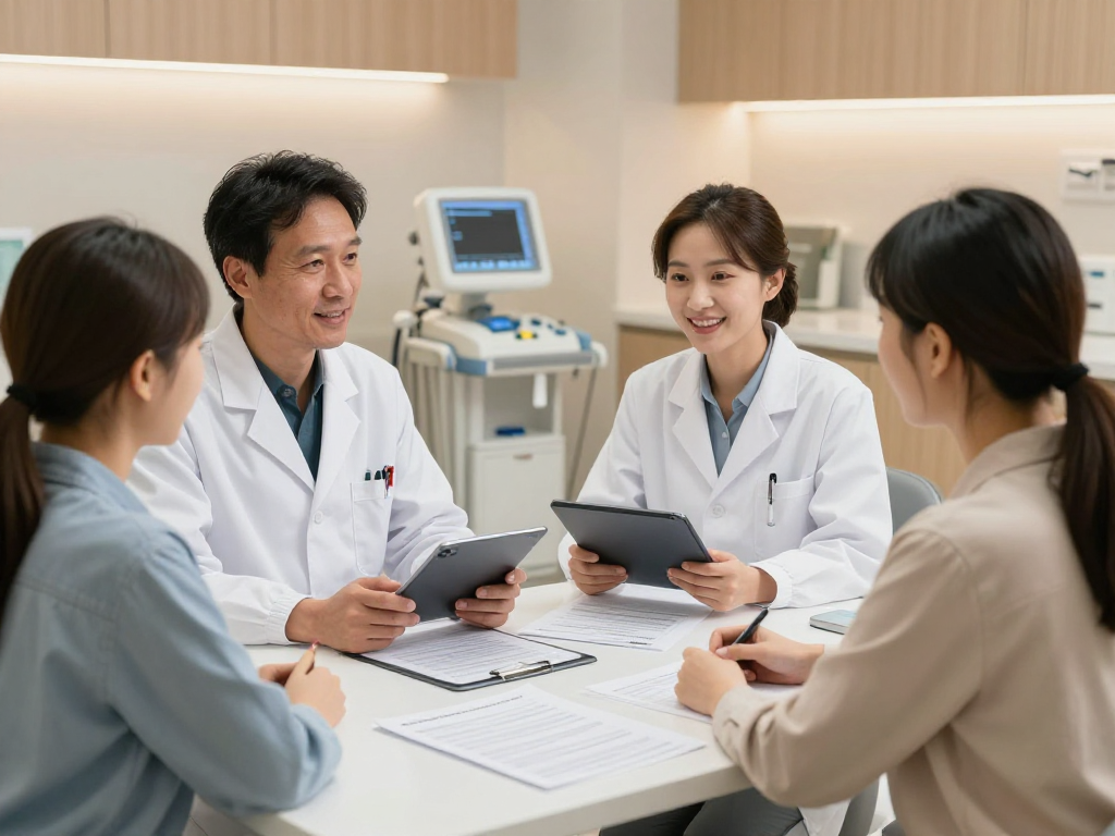 Gemeinschafts Arztpraxis-Datenschutzbesprechung mit Patienten in modernem Umfeld