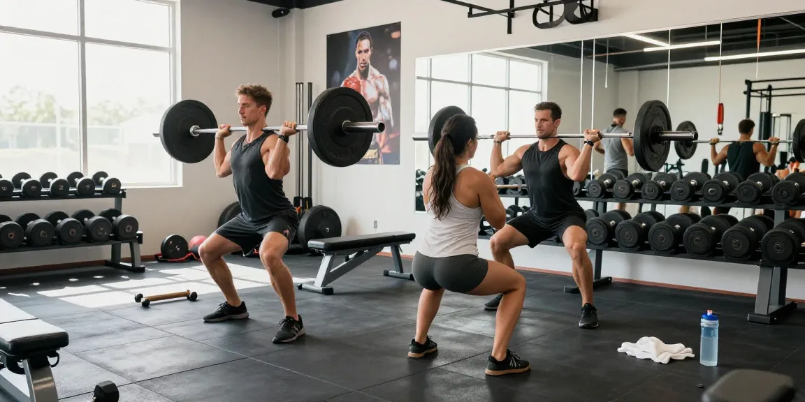 Energiegeladenes Fitnessstudio mit Paar, das mit Global Pharma Steroids trainiert
