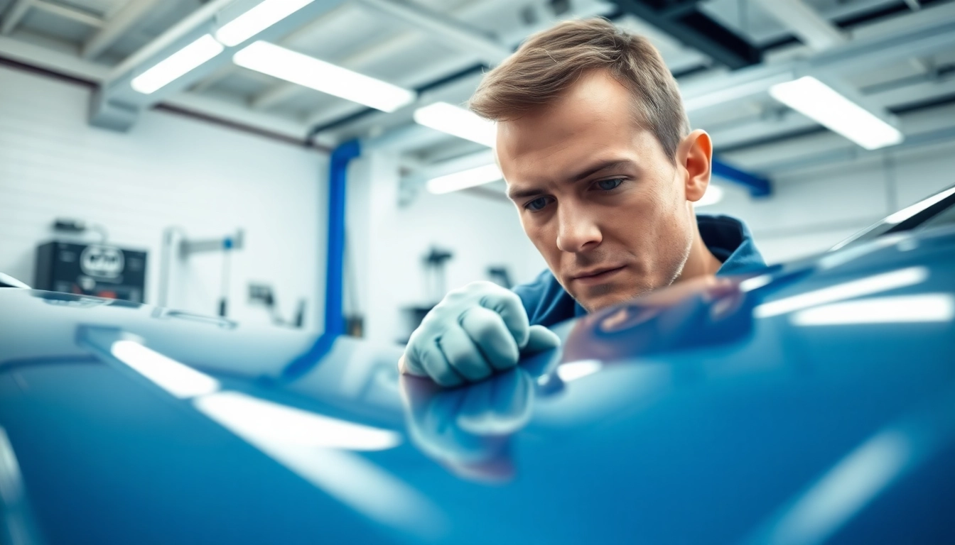 Aufbereitung für Leasingrückläufer (inkl. Smart Repair) im Detail, während ein Techniker Schäden professionell behebt.