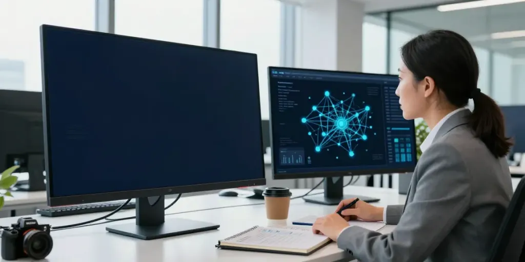 IT-Sicherheit Frankfurt: Professioneller Analyst analysiert Cybersecurity-Daten in modernem Büroraum.