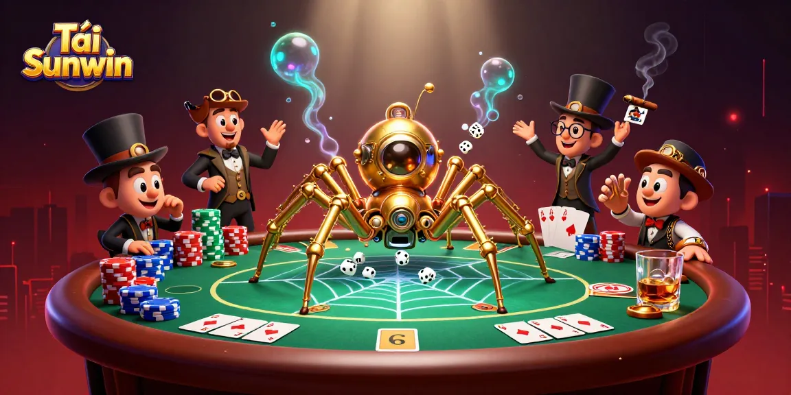 Tải Sunwin offers a captivating scene with a steampunk spider and a fly gentleman engaged in a poker game.