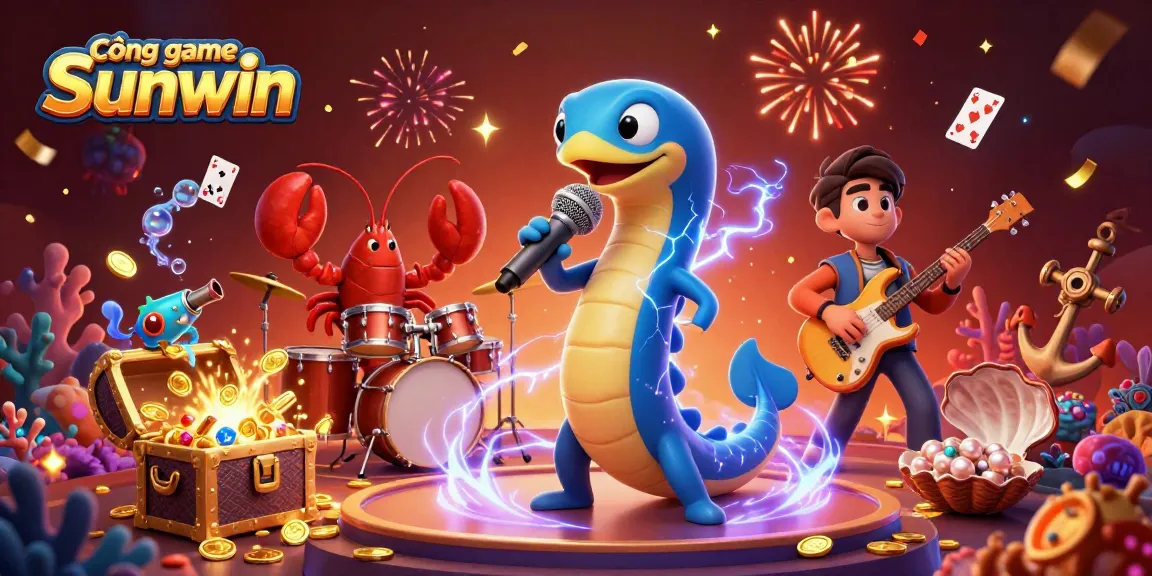 Catch the excitement in Cổng game Sunwin with a lively underwater DJ scene filled with vibrant casino elements.